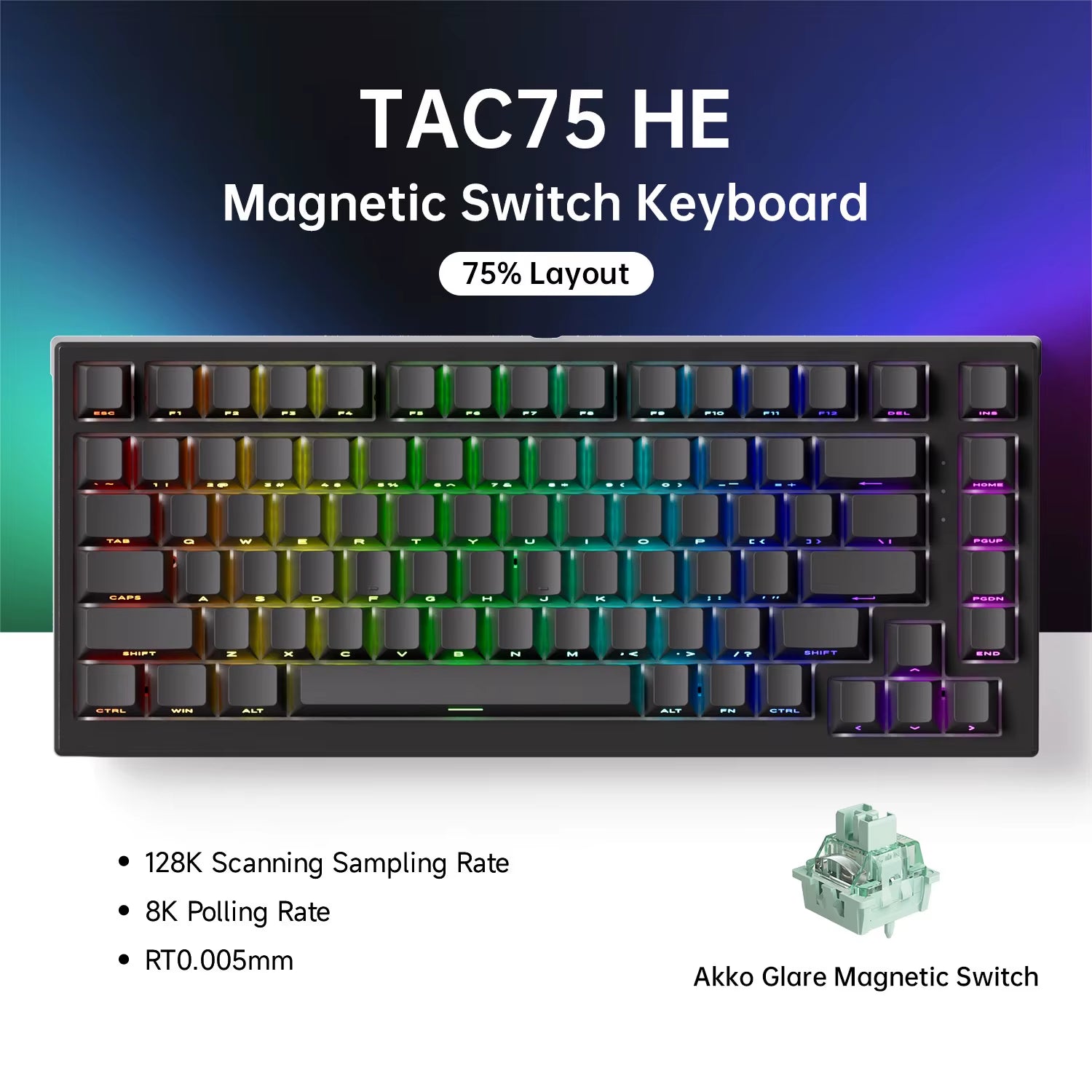 TAC75 HE Magnetic Switch Keyboard 75% Gaming Keyboards Rapid Trigger 0.005Mm 8K RGB Wired Esports Custom Keyboard for Gamer