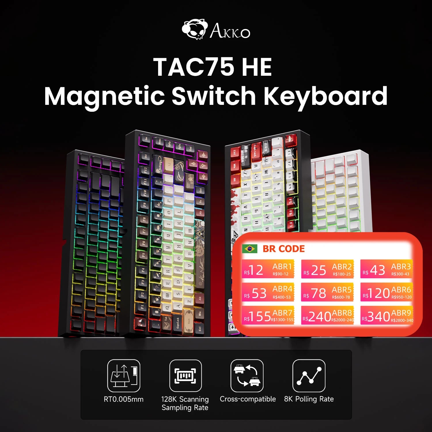 TAC75 HE Magnetic Switch Keyboard 75% Gaming Keyboards Rapid Trigger 0.005Mm 8K RGB Wired Esports Custom Keyboard for Gamer