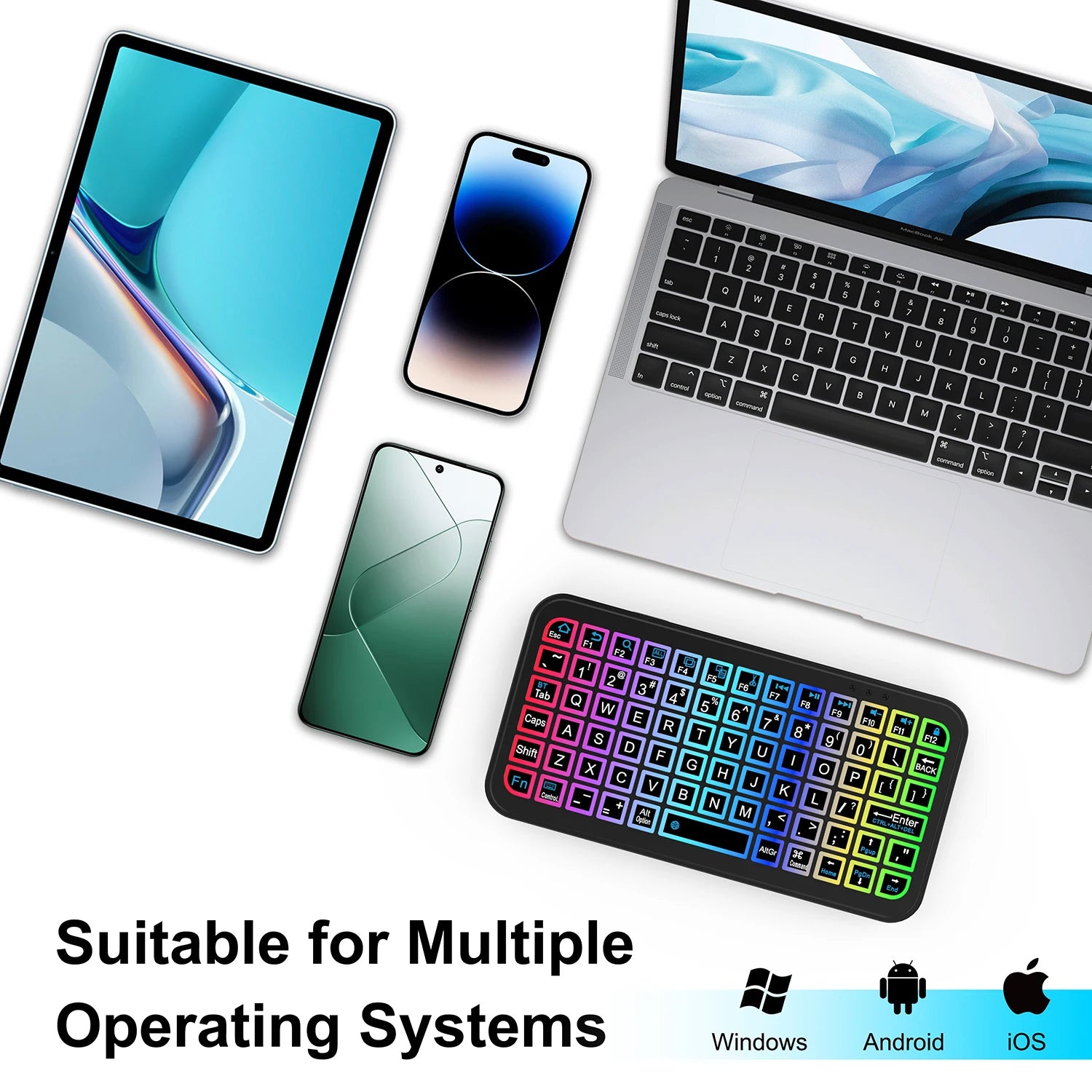 Ultra-Thin Bluetooth 5.2 Wireless Keyboard with Colorful Backlight - Perfect for Windows, Android, and iOS Devices