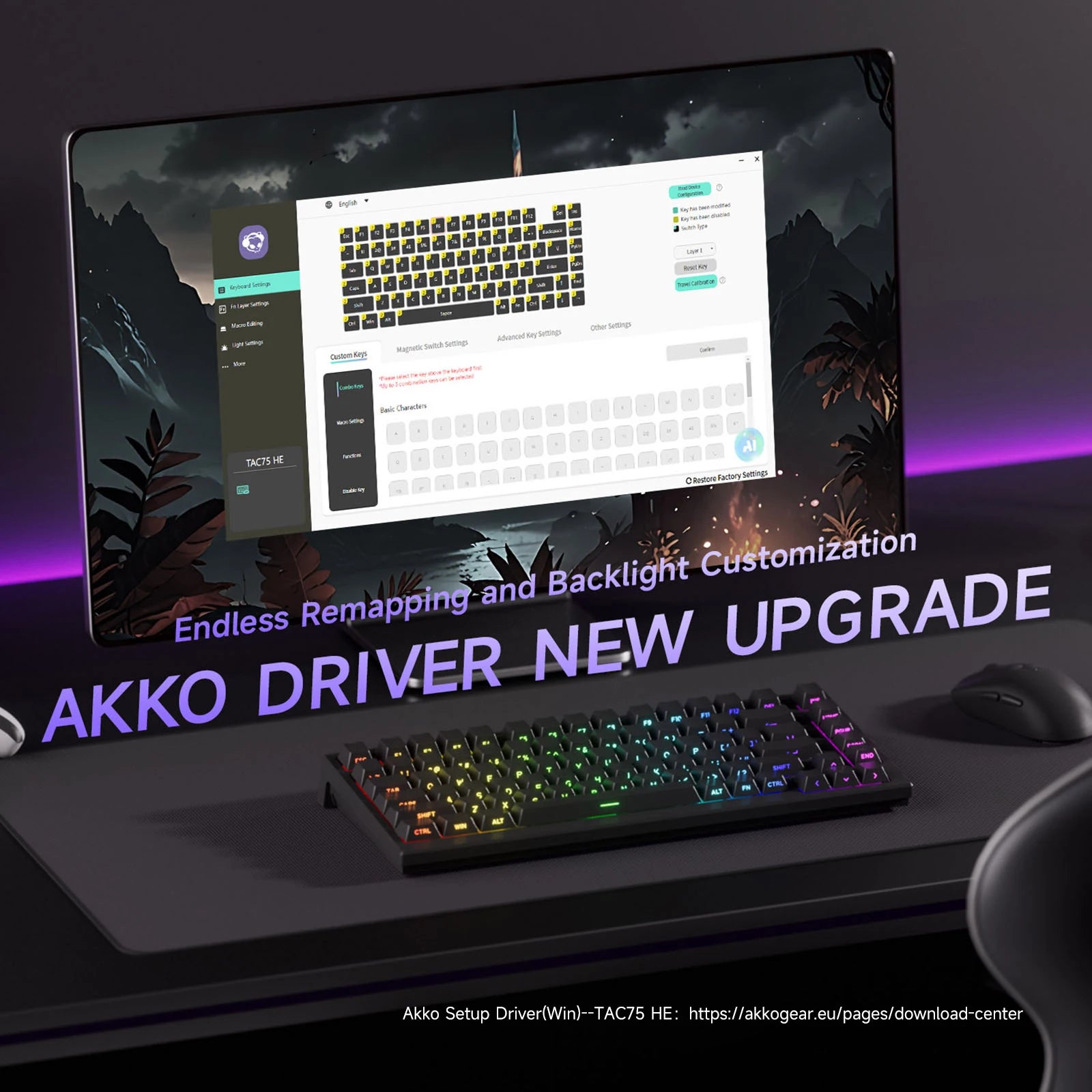 TAC75 HE Magnetic Switch Keyboard 75% Gaming Keyboards Rapid Trigger 0.005Mm 8K RGB Wired Esports Custom Keyboard for Gamer